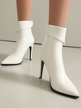 レディース アンクルブーツ シルバー PUレザー ブーティ ポインテッドトゥ スティレットヒール