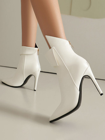 レディース アンクルブーツ シルバー PUレザー ブーティ ポインテッドトゥ スティレットヒール