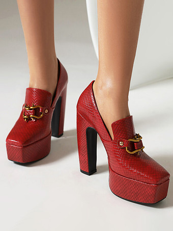 レディース ハイヒール ローファー プラットフォーム メタルディテール パンプス