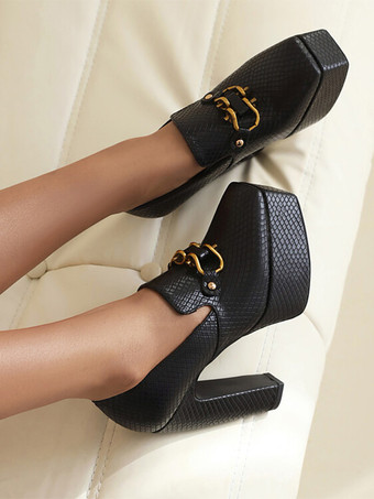 レディース ハイヒール ローファー プラットフォーム メタルディテール パンプス