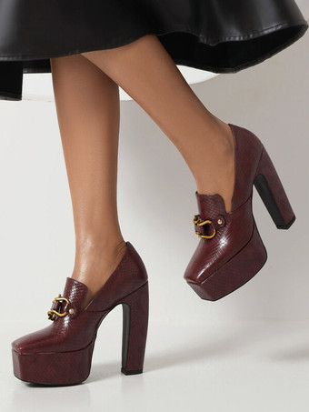 レディース ハイヒール ローファー プラットフォーム メタルディテール パンプス