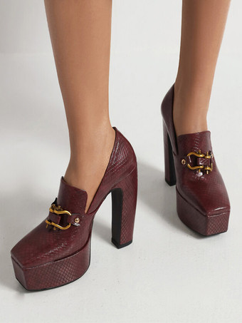 レディース ハイヒール ローファー プラットフォーム メタルディテール パンプス