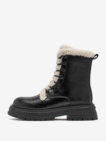 ブラック レディース アンクルブーツ ブラック ラウンドトゥ レースアップ コンバットブーツ