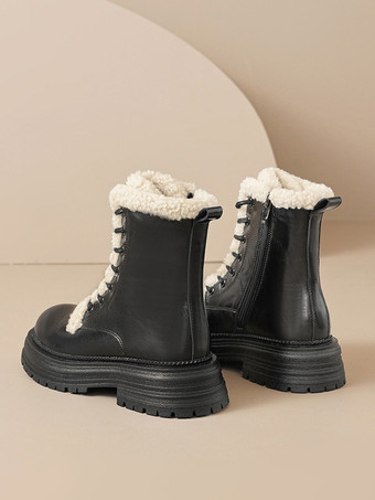 レディース アンクルブーツ ブラック ラウンドトゥ レースアップ コンバットブーツ