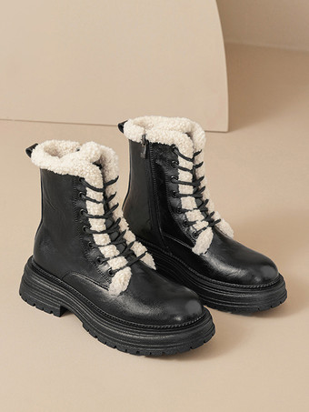 レディース アンクルブーツ ブラック ラウンドトゥ レースアップ コンバットブーツ