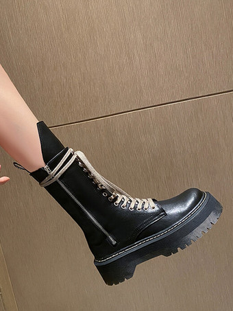 レディース コンバットブーツ ブラウン ラウンドトゥ レースアップ アンクルブーツ