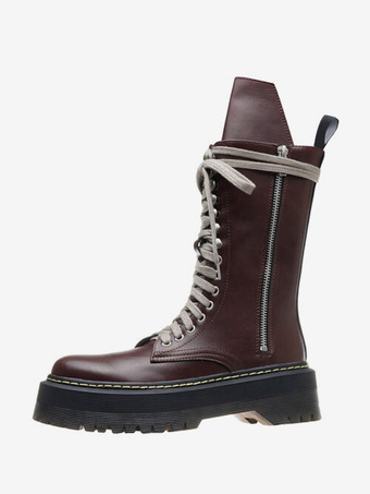 ブラウンレディース コンバットブーツ ブラウン ラウンドトゥ レースアップ アンクルブーツ