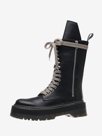 ブラック レディース コンバットブーツ ブラウン ラウンドトゥ レースアップ アンクルブーツ