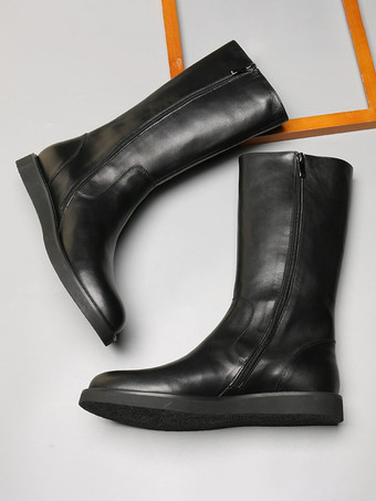 メンズ ワークブーツ 牛革 クラシック ブラック ニーハイブーツ