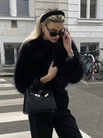 ブラック フェイクファーコート ブラック ウエスト上げ 長袖 レディースコート