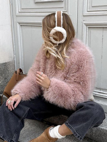 フェイクファーコート ブラック ウエスト上げ 長袖 レディースコート