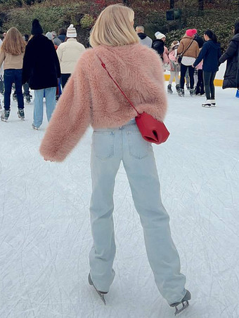 フェイクファーコート ブラック ウエスト上げ 長袖 レディースコート