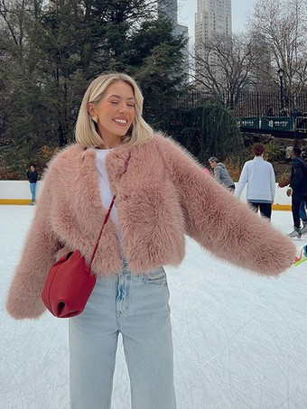 フェイクファーコート ブラック ウエスト上げ 長袖 レディースコート