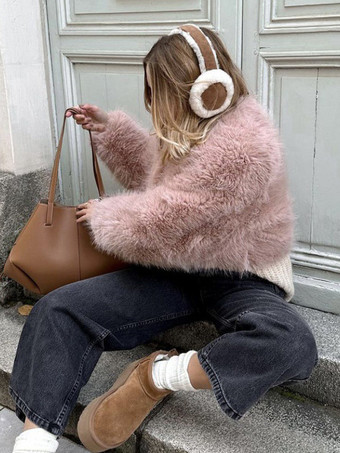 フェイクファーコート ブラック ウエスト上げ 長袖 レディースコート