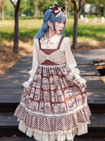 スイートロリータドレス ポリエステル ノースリーブ カスケードフリル おとぎ話のロリータドレス