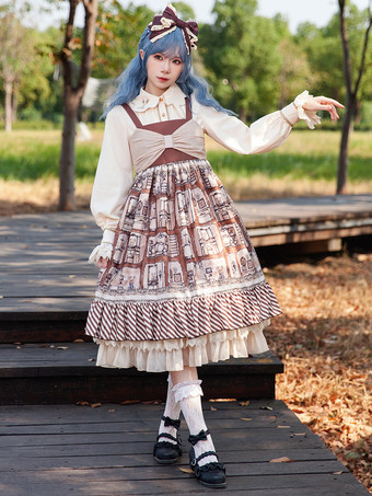 スイートロリータドレス ポリエステル ノースリーブ カスケードフリル おとぎ話のロリータドレス