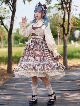 スイートロリータドレス ポリエステル ノースリーブ カスケードフリル おとぎ話のロリータドレス