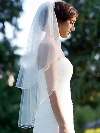 アイボリー ウェディングベール 2層フリル ネットカットエッジ クラシックブライダルベール
