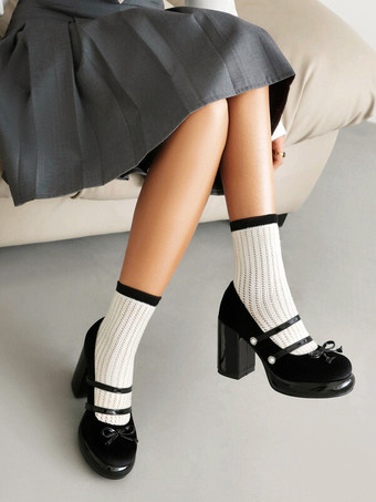 スイートロリータフットウェア レッドメタルディテール リボン ヌバック チャンキーヒール ロリータパンプス