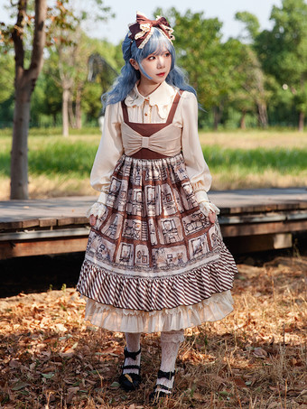 スイートロリータドレス ポリエステル ノースリーブ カスケードフリル おとぎ話のロリータドレス