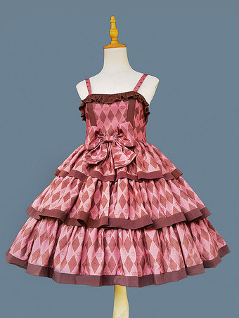 ブラウンスイートロリータドレス ポリエステル ノースリーブ リボン おとぎ話のロリータドレス