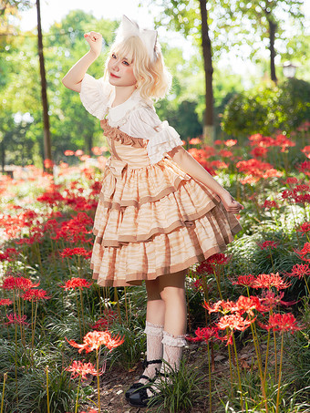 ディープアプリコットスイートロリータドレス ポリエステル ノースリーブ リボン おとぎ話のロリータドレス