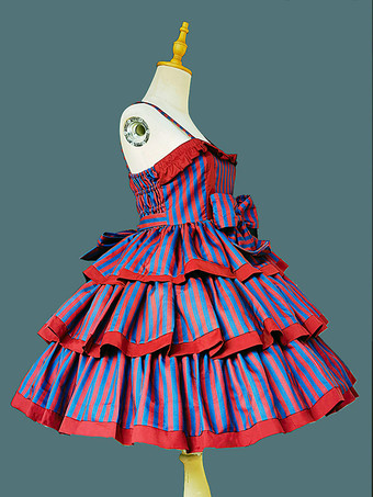 ディープブルースイートロリータドレス ポリエステル ノースリーブ リボン おとぎ話のロリータドレス