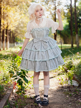 セージグリーンスイートロリータドレス ポリエステル ノースリーブ リボン おとぎ話のロリータドレス