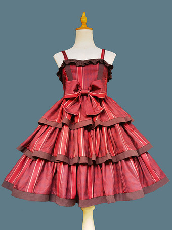 エンバーレッドスイートロリータドレス ポリエステル ノースリーブ リボン おとぎ話のロリータドレス