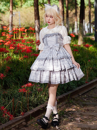 スイートロリータドレス ポリエステル ノースリーブ リボン おとぎ話のロリータドレス