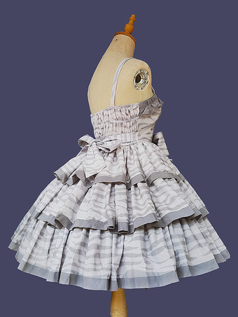 シルバー スイートロリータドレス ポリエステル ノースリーブ リボン おとぎ話のロリータドレス