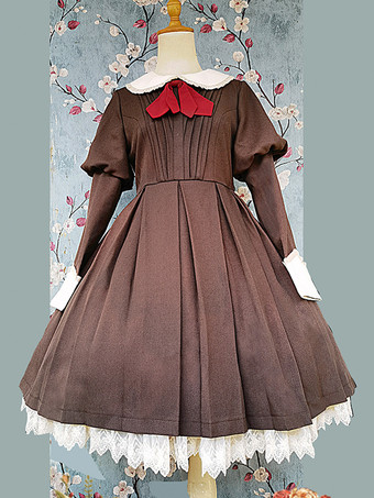 クラシカルなロリータドレス ポリエステル 結び目 ロリータドレス 長袖 クラシック ブラック