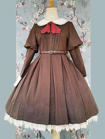 クラシカルなロリータドレス ポリエステル 結び目 ロリータドレス 長袖 クラシック ブラック