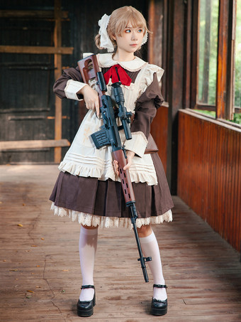 クラシカルなロリータドレス ポリエステル 結び目 ロリータドレス 長袖 クラシック ブラック