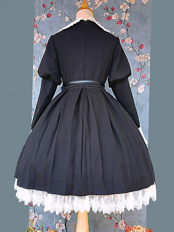 クラシカルなロリータドレス ポリエステル 結び目 ロリータドレス 長袖 クラシック ブラック