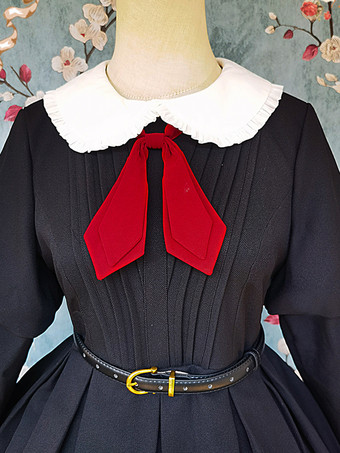 クラシカルなロリータドレス ポリエステル 結び目 ロリータドレス 長袖 クラシック ブラック