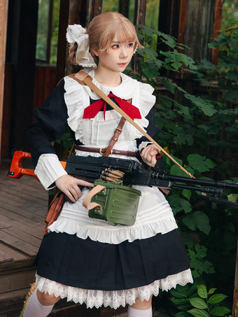 クラシカルなロリータドレス ポリエステル 結び目 ロリータドレス 長袖 クラシック ブラック