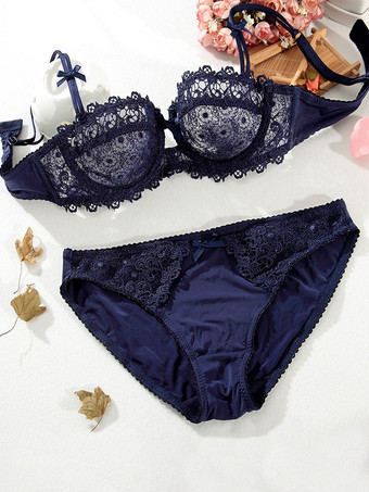 ブルー ランジェリー 2ピース レース ホワイト ブラ パンティ ソング セット