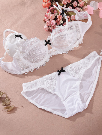 ランジェリー 2ピース レース ホワイト ブラ パンティ ソング セット