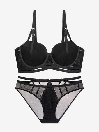 ワイヤー入りシックランジェリー パステルブルー プッシュアップブラ パンティセット 2点