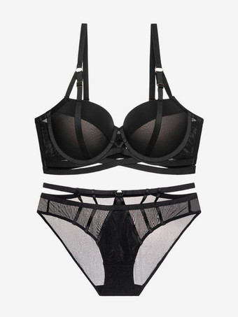 ワイヤー入りシックランジェリー パステルブルー プッシュアップブラ パンティセット 2点