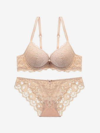 肌色レースランジェリー シックなバーガンディ 2ピース ブラ パンティ セット