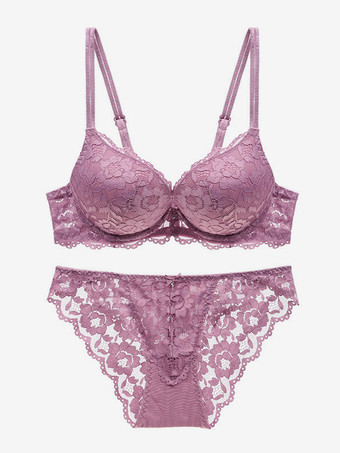 レースランジェリー シックなバーガンディ 2ピース ブラ パンティ セット