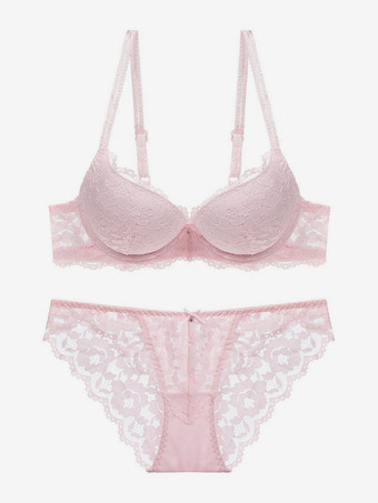 ピンクレースランジェリー シックなバーガンディ 2ピース ブラ パンティ セット