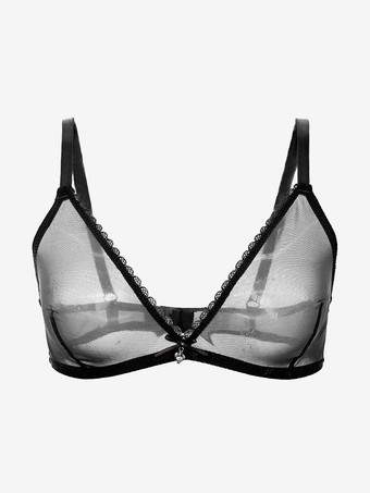 ブラック シースルーメッシュデミアンダーワイヤーブラ ホワイト デイリーカジュアルランジェリー