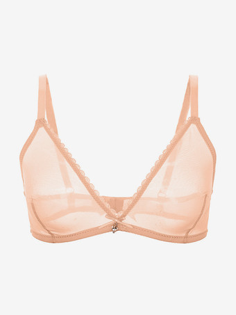 肌色シースルーメッシュデミアンダーワイヤーブラ ホワイト デイリーカジュアルランジェリー