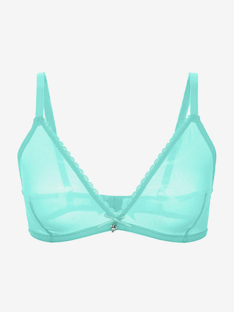 ミントグリーンシースルーメッシュデミアンダーワイヤーブラ ホワイト デイリーカジュアルランジェリー