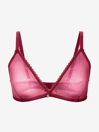 レッド シースルーメッシュデミアンダーワイヤーブラ ホワイト デイリーカジュアルランジェリー