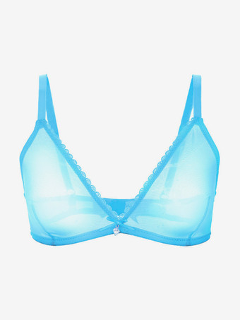 アクアグリーンシースルーメッシュデミアンダーワイヤーブラ ホワイト デイリーカジュアルランジェリー