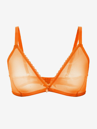 オレンジ シースルーメッシュデミアンダーワイヤーブラ ホワイト デイリーカジュアルランジェリー